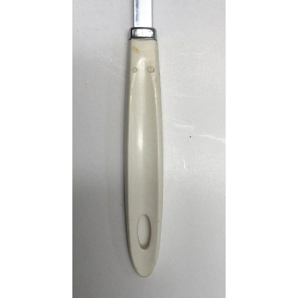 Vtg Androck Stainless Slotted Spatula Turner White Handle USA 14